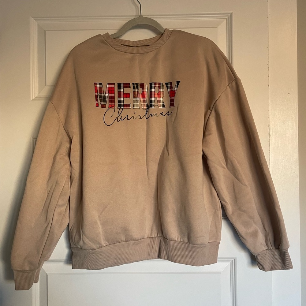SHEIN- Tan Christmas Sweatshirt- Size XL